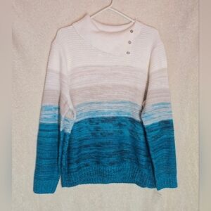 Allison Daley Petite Stripe Long Sleeve Cowl Neck Rib Trim Sweater PL/G Acrylic